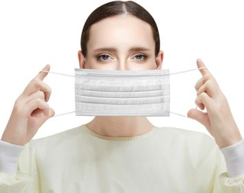 Disposable Face Protectors. Pack of 50 White Face Masks Disposable Protectors; 3-ply Adult Masks with Nose Bar. Face Guards with Adjustable Earloop fo