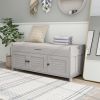 TREXM Storage Bench with 3 Shutter-shaped Doors, Shoe Bench with Removable Cushion and Hidden Storage Space (Gray Wash, OLD SKU: WF284226AAE)
