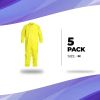 Yellow Disposable Coveralls Medium; Liquid Resistant Hazmat Suits Disposable Pack Of 5; Polyethylene Coated Polypropylene Protective Suits 82 GSM With