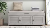 TREXM Storage Bench with 3 Shutter-shaped Doors, Shoe Bench with Removable Cushion and Hidden Storage Space (Gray Wash, OLD SKU: WF284226AAE)