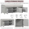 TREXM Storage Bench with 3 Shutter-shaped Doors, Shoe Bench with Removable Cushion and Hidden Storage Space (Gray Wash, OLD SKU: WF284226AAE)