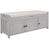TREXM Storage Bench with 3 Shutter-shaped Doors, Shoe Bench with Removable Cushion and Hidden Storage Space (Gray Wash, OLD SKU: WF284226AAE)