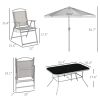 Outsunny 8 Piece Patio Dining Set with Table Umbrella, 6 Folding Chairs and Rectangle Dining Table, Outdoor Patio Furniture Set, Gray