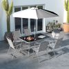 Outsunny 8 Piece Patio Dining Set with Table Umbrella, 6 Folding Chairs and Rectangle Dining Table, Outdoor Patio Furniture Set, Gray