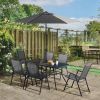 Outsunny 8 Piece Patio Dining Set with Table Umbrella, 6 Folding Chairs and Rectangle Dining Table, Outdoor Patio Furniture Set, Black