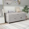 TREXM Storage Bench with 3 Shutter-shaped Doors, Shoe Bench with Removable Cushion and Hidden Storage Space (Gray Wash, OLD SKU: WF284226AAE)