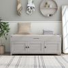 TREXM Storage Bench with 3 Shutter-shaped Doors, Shoe Bench with Removable Cushion and Hidden Storage Space (Gray Wash, OLD SKU: WF284226AAE)