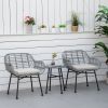 Outsunny 3 Piece Patio Set, Outdoor Bistro Furniture, PE Rattan Wicker Table and Chairs, Cushioned, Hand Woven