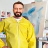 Yellow Disposable Coveralls Medium; Liquid Resistant Hazmat Suits Disposable Pack Of 5; Polyethylene Coated Polypropylene Protective Suits 82 GSM With