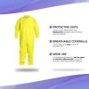 Yellow Disposable Coveralls Medium; Liquid Resistant Hazmat Suits Disposable Pack Of 5; Polyethylene Coated Polypropylene Protective Suits 82 GSM With