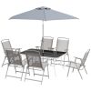 Outsunny 8 Piece Patio Dining Set with Table Umbrella, 6 Folding Chairs and Rectangle Dining Table, Outdoor Patio Furniture Set, Gray