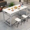 Multi functional aluminum folding table, 4 chairs - adjustable, 48 inches, expandable. Suitable for indoor/outdoor use. Courtyard gathering, foldable