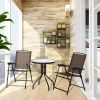 Garden Furniture Outdoor Patio Bistro 3 Pieces Set of Round Table and Folding Chairs